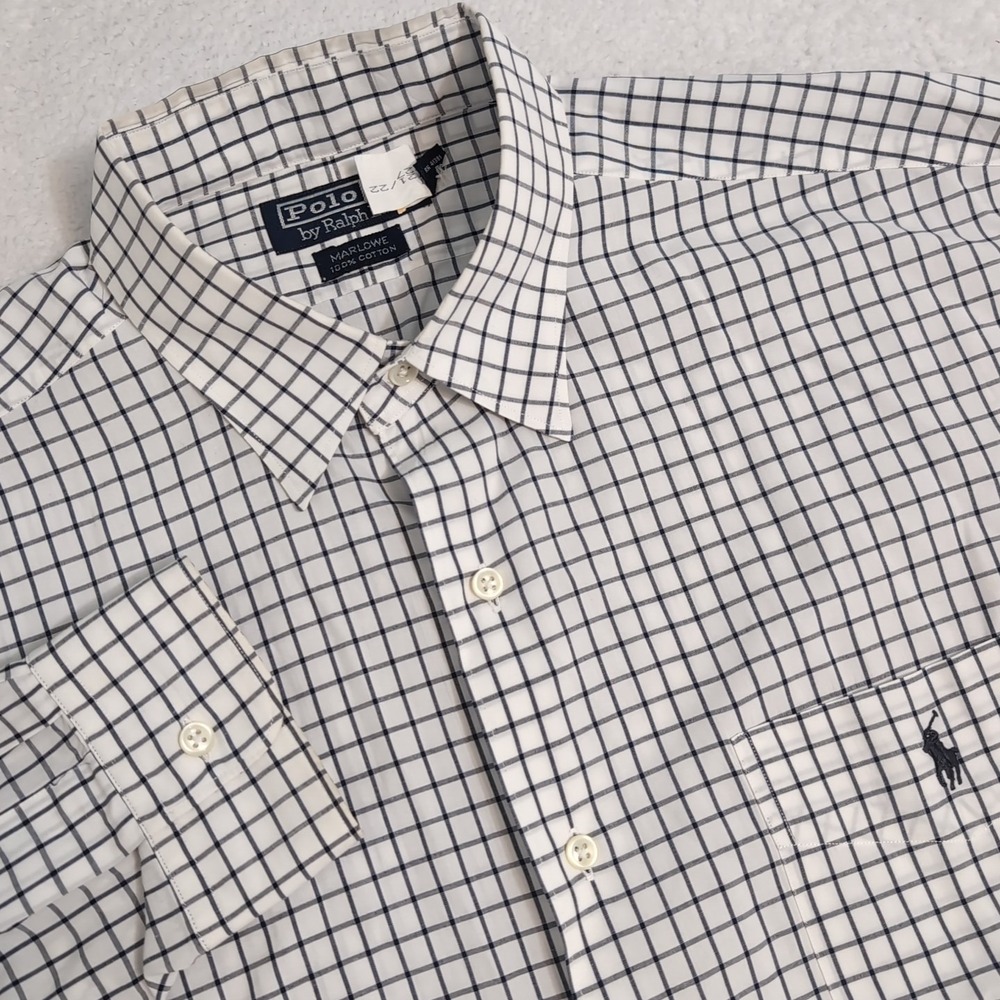 VTG Polo Ralph Lauren Marlowe Mens L Black White Check Cotton Button Up Shirt